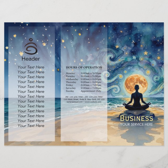 Yoga Meditation Starry Night Sky Moon sea Tri-Fold (Front)