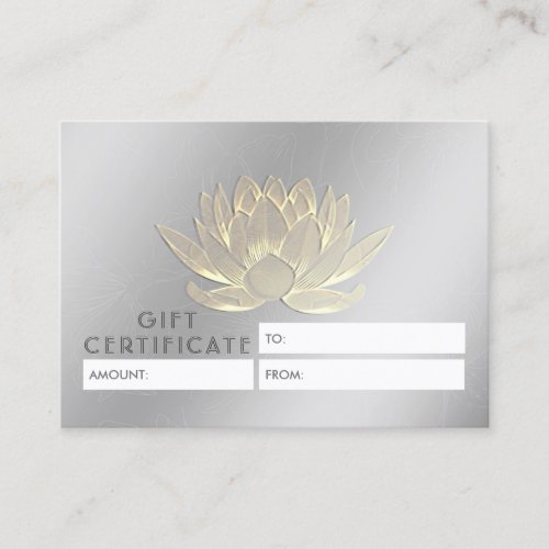 YOGA Meditation Studio Gift Certificate Gold Lotus
