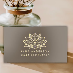 Yoga Meditation Studio Light Brown Lotus Flower Foil Spot Gloss Business Cards