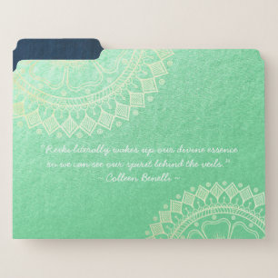 Yoga Meditation Teacher Green Gold Mandala Quotes File Folder
