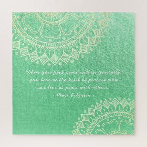 Yoga Meditation Teacher Green Gold Mandala Quotes Jigsaw Puzzle