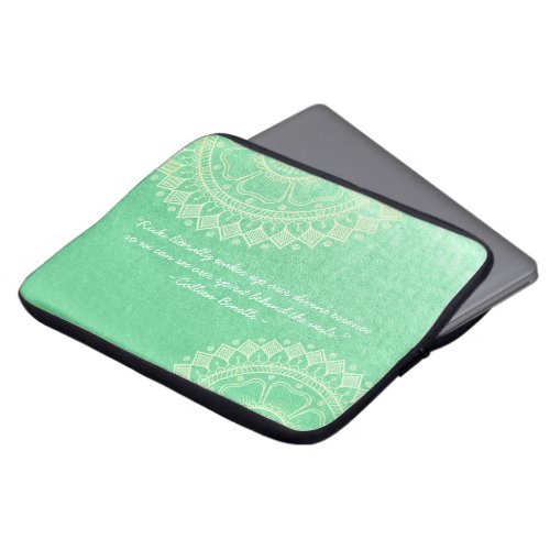 Yoga Meditation Teacher Green Gold Mandala Quotes Laptop Sleeve