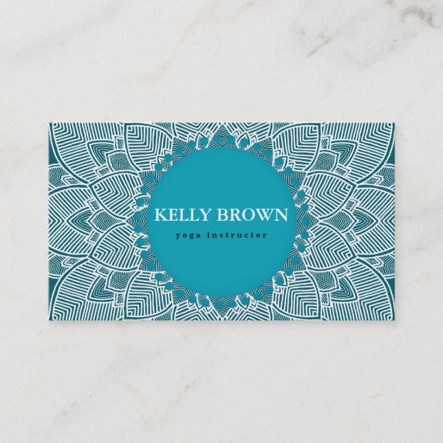 Yoga Meditation Teacher Instructor Mandala Teal Business Card (Front)