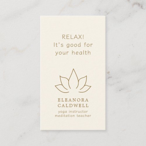 Yoga Meditation Teacher Lotus Logo Gold on Cream Business Card