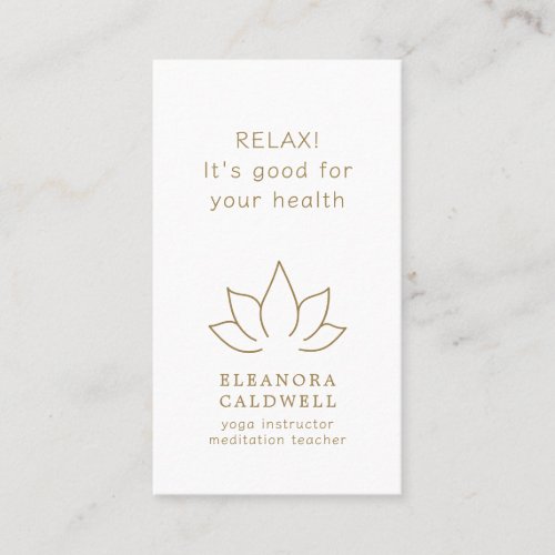 Yoga Meditation Teacher Lotus Logo Gold on White Business Card