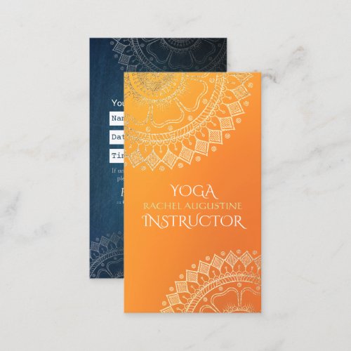 Yoga Meditation Teacher Modern Orange Gold Mandala Appointment Card