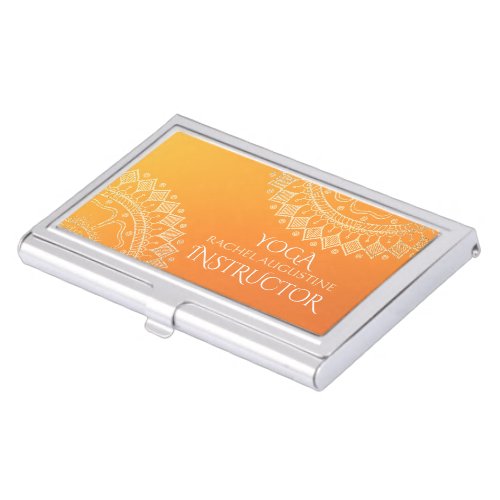 Yoga Meditation Teacher Modern Orange Gold Mandala Business Card Case