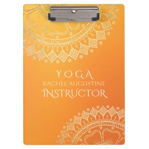 Yoga Meditation Teacher Modern Orange Gold Mandala Clipboard