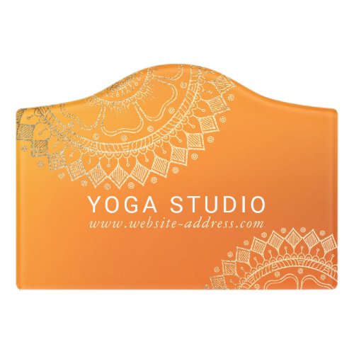 Yoga Meditation Teacher Modern Orange Gold Mandala Door Sign