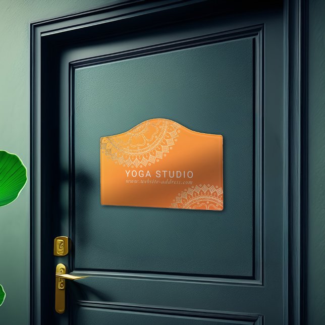 Yoga Meditation Teacher Modern Orange Gold Mandala Door Sign (Creator Uploaded)