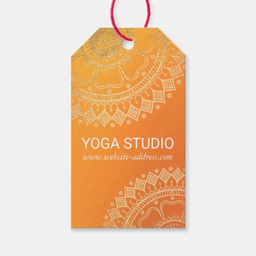 Yoga Meditation Teacher Modern Orange Gold Mandala Gift Tags