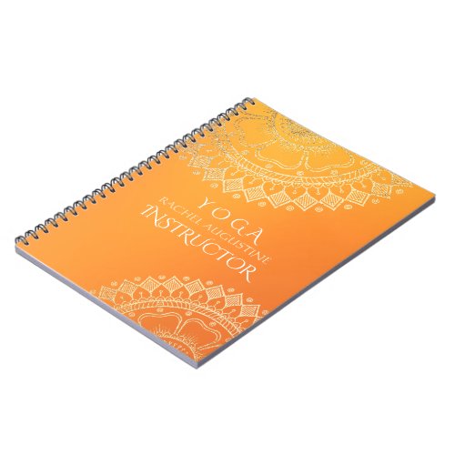 Yoga Meditation Teacher Modern Orange Gold Mandala Notebook