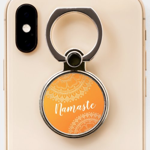 Yoga Meditation Teacher Modern Orange Gold Mandala Phone Ring Stand