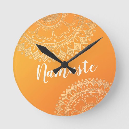 Yoga Meditation Teacher Modern Orange Gold Mandala Round Clock