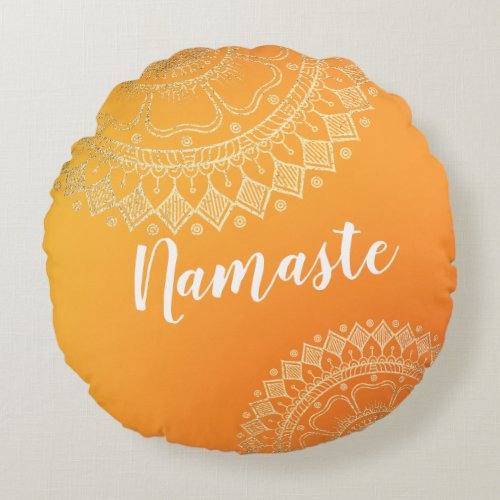 Yoga Meditation Teacher Modern Orange Gold Mandala Round Pillow