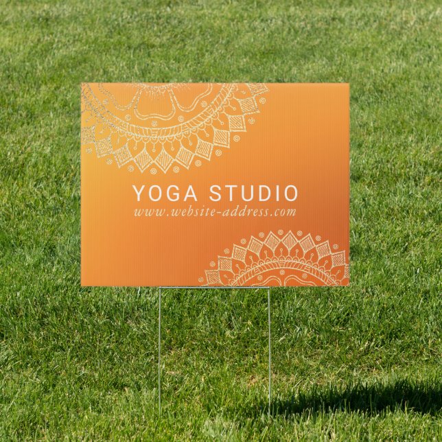 Yoga Meditation Teacher Modern Orange Gold Mandala Sign (Insitu)