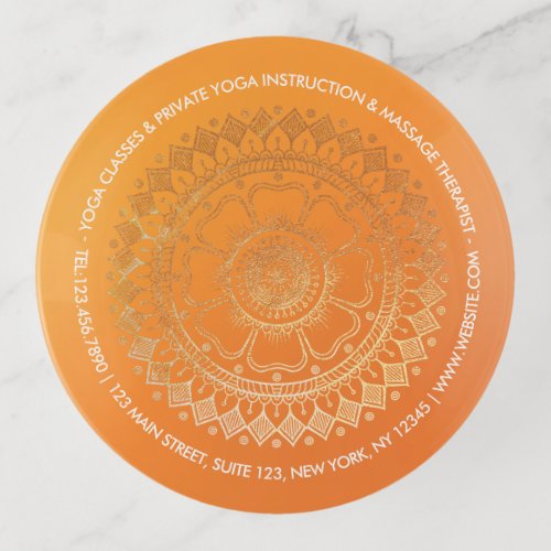 Yoga Meditation Teacher Modern Orange Gold Mandala Trinket Tray