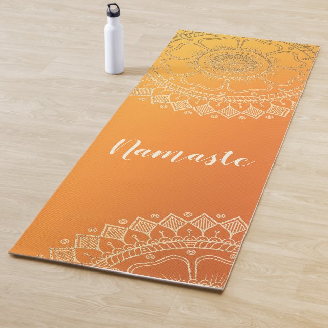 Yoga Meditation Teacher Modern Orange Gold Mandala Yoga Mat (In Situ)