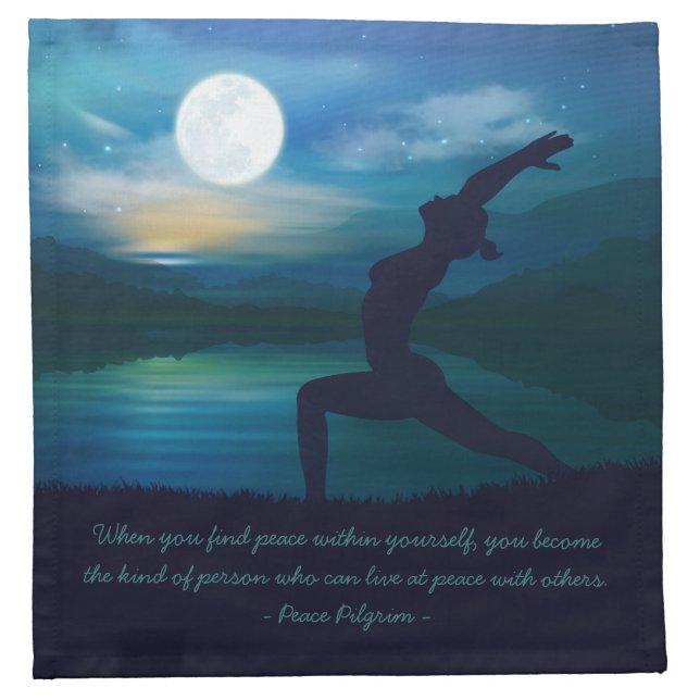 Yoga Meditation Teacher Moon Salutation Pose Quote Cloth Napkin (Front)