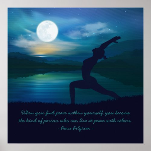 Yoga Meditation Teacher Moon Salutation Pose Quote Poster
