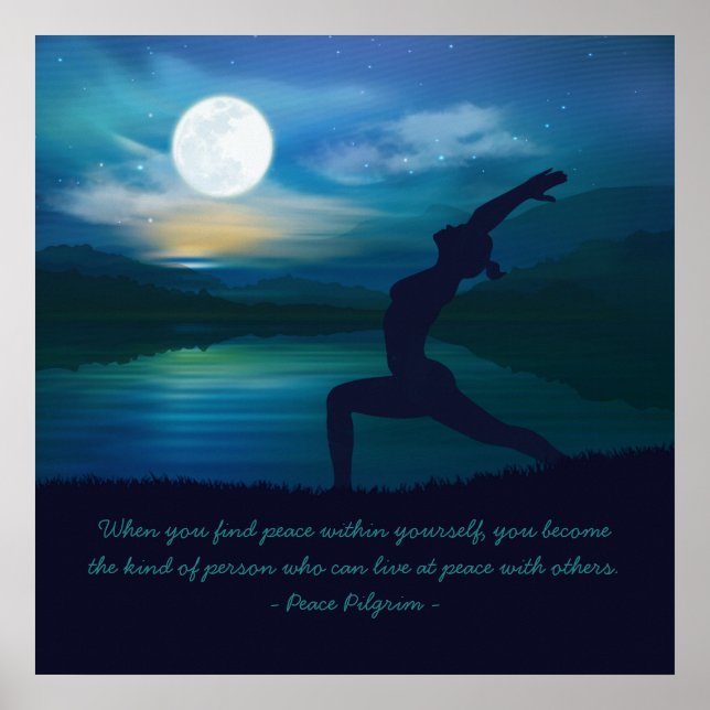 Yoga Meditation Teacher Moon Salutation Pose Quote Poster (Front)