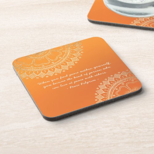Yoga Meditation Teacher Orange Gold Mandala Quotes Beverage Coaster