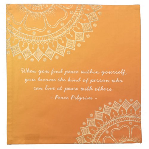 Yoga Meditation Teacher Orange Gold Mandala Quotes Cloth Napkin