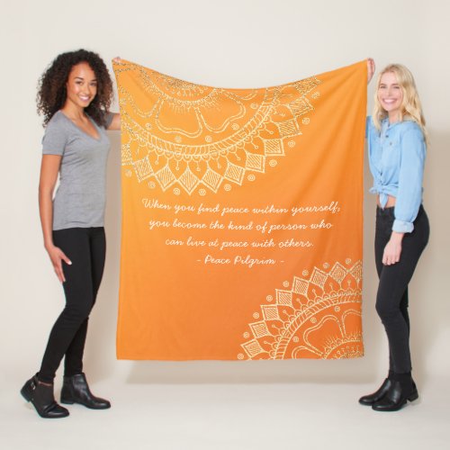 Yoga Meditation Teacher Orange Gold Mandala Quotes Fleece Blanket