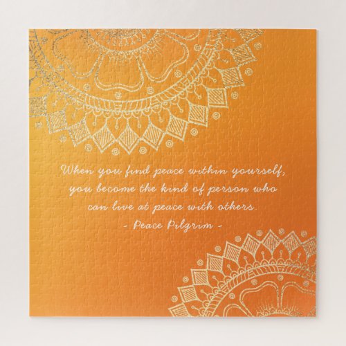 Yoga Meditation Teacher Orange Gold Mandala Quotes Jigsaw Puzzle