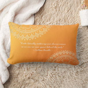 Yoga Meditation Teacher Orange Gold Mandala Quotes Lumbar Pillow