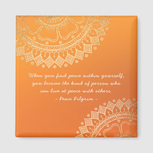 Yoga Meditation Teacher Orange Gold Mandala Quotes Magnet