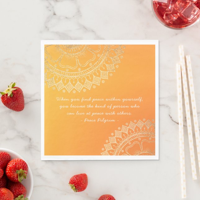 Yoga Meditation Teacher Orange Gold Mandala Quotes Napkins (Insitu)