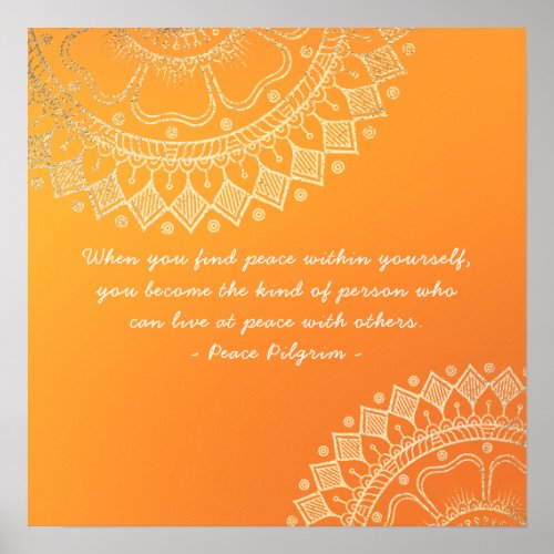 Yoga Meditation Teacher Orange Gold Mandala Quotes Poster