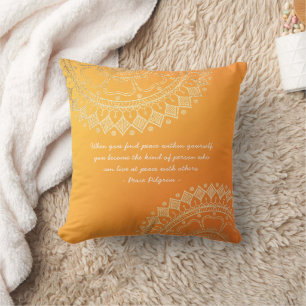 Yoga Meditation Teacher Orange Gold Mandala Quotes Throw Pillow