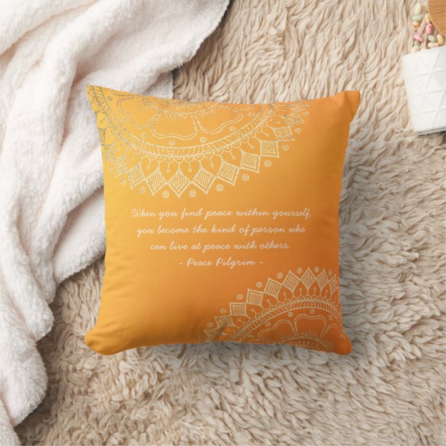 Yoga Meditation Teacher Orange Gold Mandala Quotes Throw Pillow (Blanket)