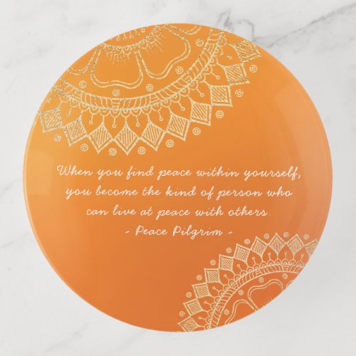 Yoga Meditation Teacher Orange Gold Mandala Quotes Trinket Tray