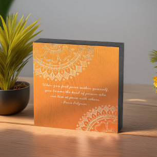 Yoga Meditation Teacher Orange Gold Mandala Quotes Wooden Box Sign