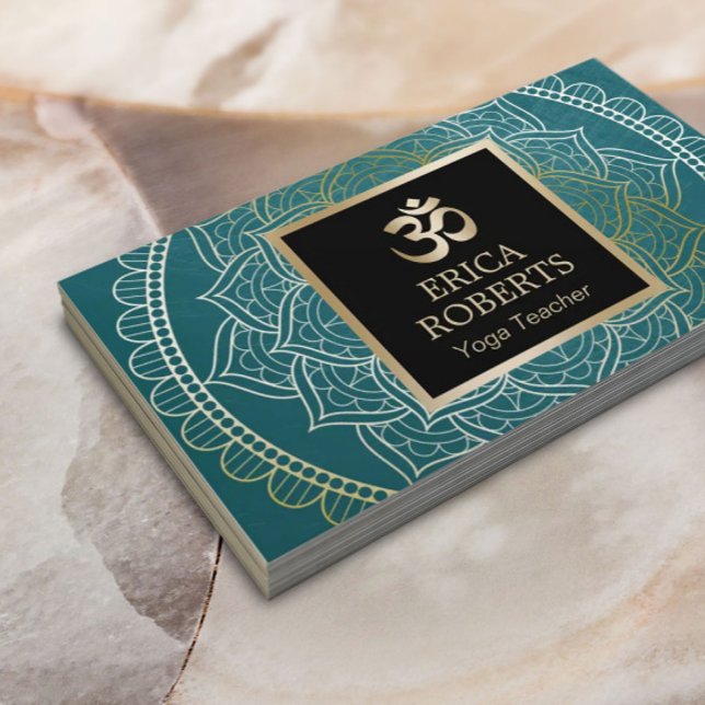 Yoga & Meditation Teacher Vintage Mandala Teal Business Card (Creator Uploaded)