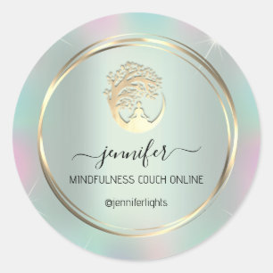 Yoga Meditation Therapist Couch Holograph Mint Classic Round Sticker