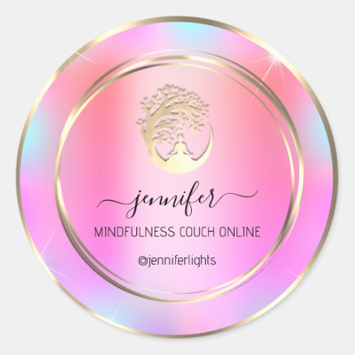 Yoga Meditation Therapist Couch Holograph Pink Classic Round Sticker