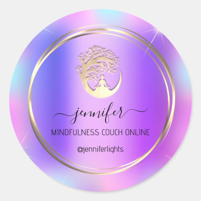 Yoga Meditation Therapist Couch Holograph Purple Classic Round Sticker (Front)