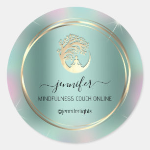 Yoga Meditation Therapist Couch Mint Green Classic Round Sticker