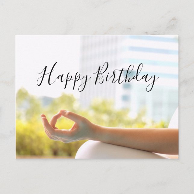 Yoga meditation woman focus at finger Birthday Postcard (Front)