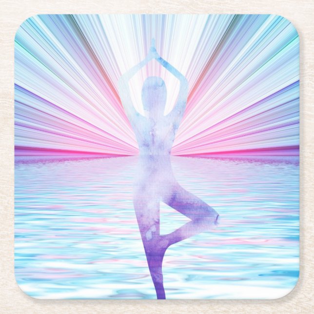 Yoga Meditation Zen Pastel Color Square Paper Coaster (Front)