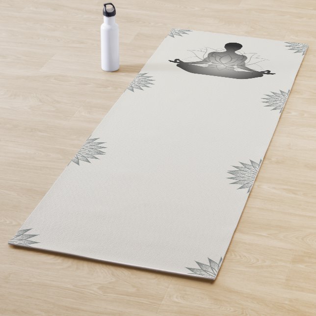 Yoga Meditative Pose Lotus Flower Pattern Gray Mat (In Situ)