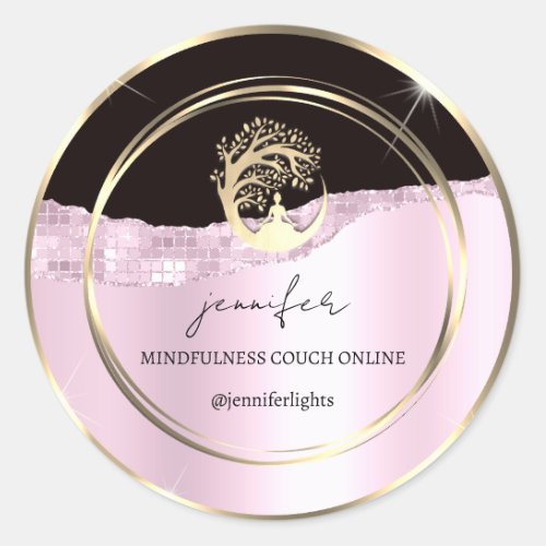 Yoga Mindfulness Therapist Couch Gold Black Pink Classic Round Sticker