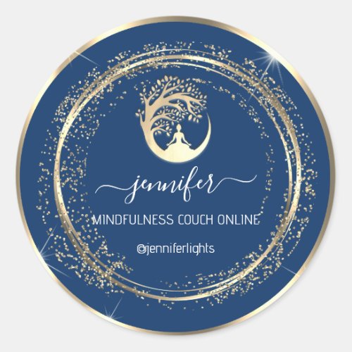 Yoga Mindfulness Therapist Couch Gold Blue Navy Classic Round Sticker