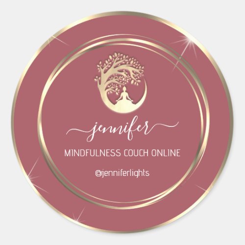 Yoga Mindfulness Therapist Couch Gold Frame Blush Classic Round Sticker