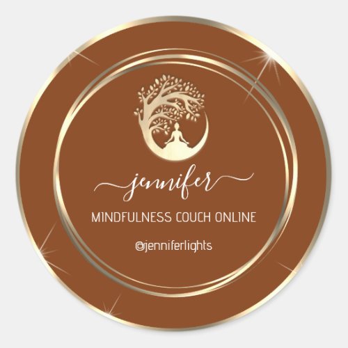 Yoga Mindfulness Therapist Couch Gold Frame Brown Classic Round Sticker