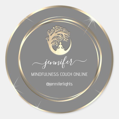Yoga Mindfulness Therapist Couch Gold Frame Gray Classic Round Sticker